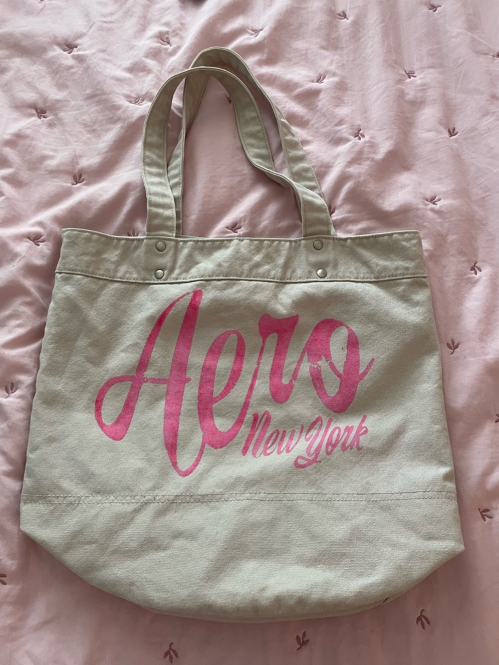 Aeropostale Beige Canvas Tote with Pink Logo